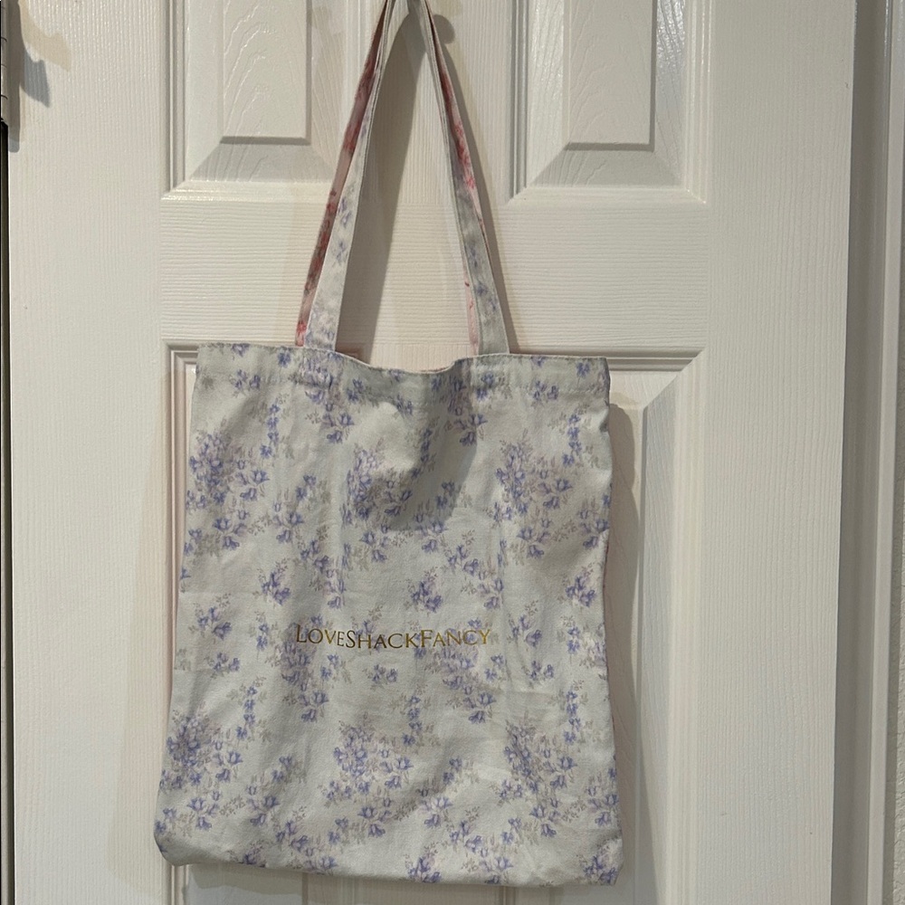LoveShackFancy White Tote with Lavender Floral Print